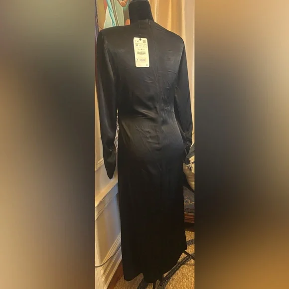 ZARA NEW LEAF SATIN EFFECT DRESS CUT OUT LONG MAXI FITTED SIZE M - Picture 9 of 12